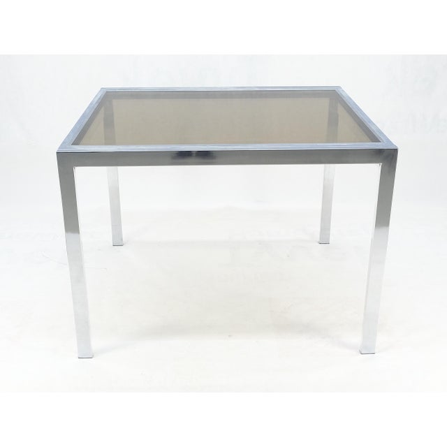 Flip Top 40" Square Crome Base Smoked Glass Top Dining Table 84" Extended Clean! For Sale - Image 13 of 18