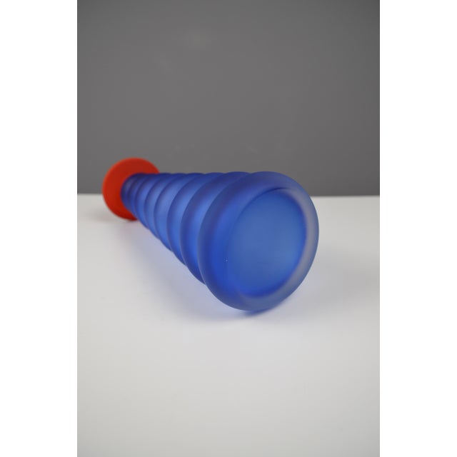 Blue Postmodern Sculptural Cobalt Blue Frosted Art Glass Bottle, 1980s For Sale - Image 8 of 9