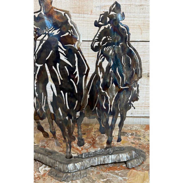Riders on the Storm — Modern Cut Steel Western Cowboy Sculpture For Sale - Image 11 of 16