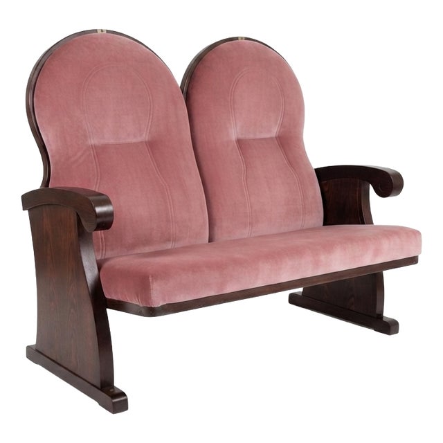 Vintage Pink Velvet Double Theater Bench, 1960 For Sale