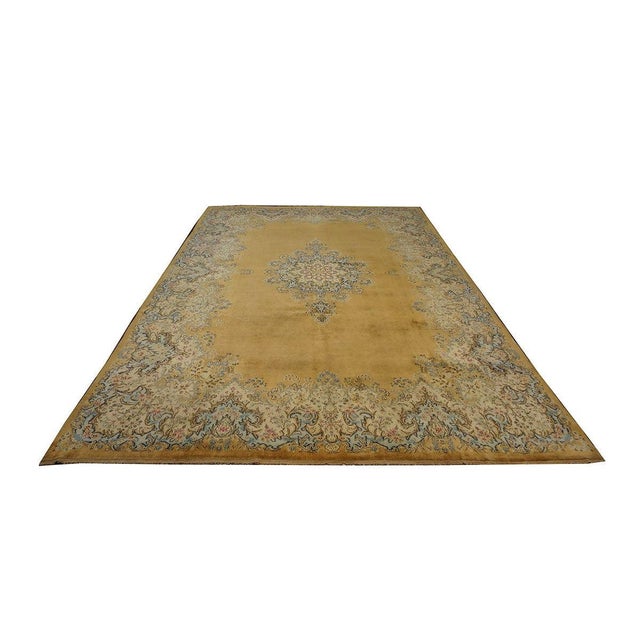 Antique Persian Kerman Wool 10x14 Gold, Blue & Ivory Handmade Area Rug #9901155 For Sale - Image 4 of 8
