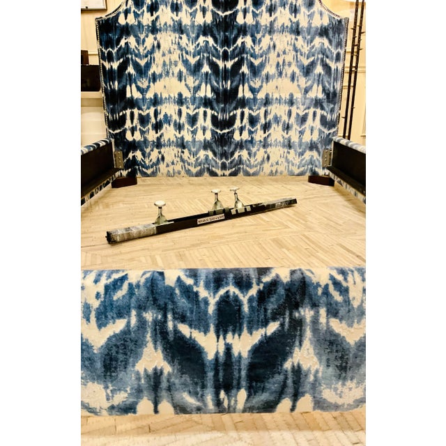 Blue Norwalk Modern Blue and White Tie Dye/Ikat Cut Velvet Twilights Queen Bed For Sale - Image 8 of 8