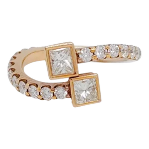 White Diamond Princess Cuts and Rounds Bypass Ring in 18k Rose Gold, size 5.25