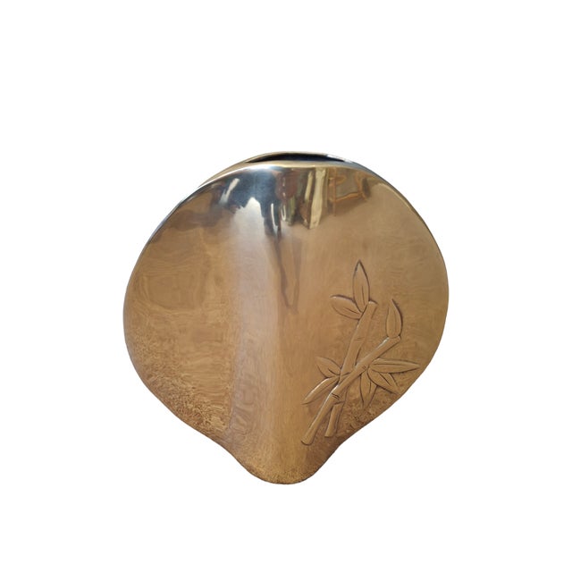 Vintage Brass Circular Vase With Bamboo Design For Sale - Image 4 of 4
