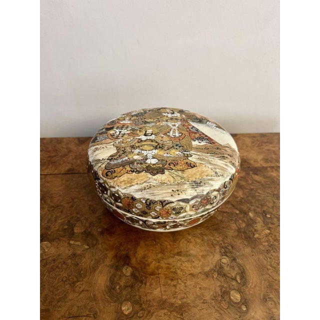 Unusual large quality antique Japanese satsuma lidded pot, having a rare antique Japanese satsuma large lidded pot, the...