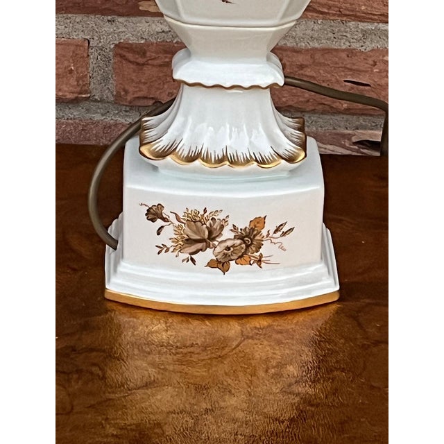 1950s Swan Neck Porcelain Table Lamp with Fabric Shade from Gerold Tettau, 1950s For Sale - Image 5 of 11
