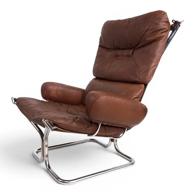 Brown Wing Leather Armchair by Harald Relling for Westnofa, 1970 For Sale - Image 8 of 18