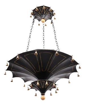 Vintage Three-Layer Umbrella. Black/Gold. Chandelier With Bells