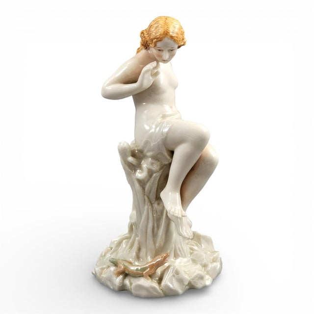 Iridescent Porcelain Sculpture of a Maiden and Lizard from Royal Worcester, 1870 For Sale - Image 13 of 13