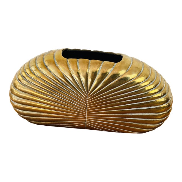 Vintage 1980s Dolbi Cashier Brass Art Deco Style Hollywood Regency Vase Vessel For Sale