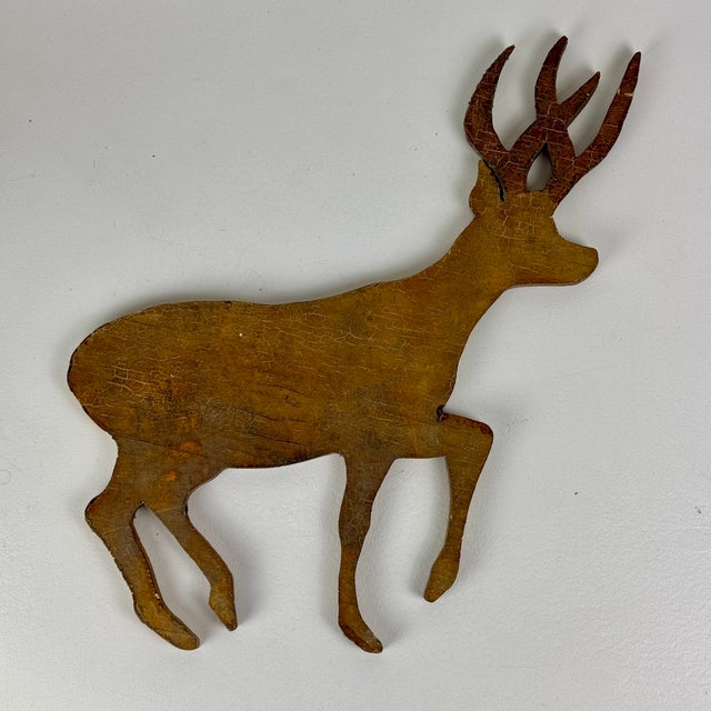 Vintage Pair of Rustic Wood Cutout & Painted Prancing Dears, Wall Art For Sale - Image 4 of 10