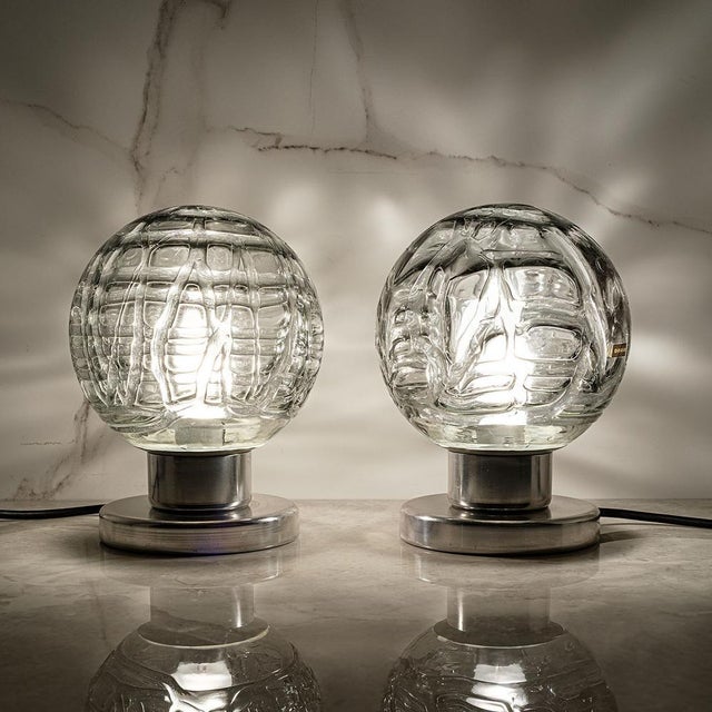 Metal Table Lamps in Chrome Base and Glass Lampshades from Doria Leuchte, Germany, 1970, Set of 2 For Sale - Image 7 of 8