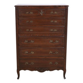 Vintage French Country Walnut Finish High Chest For Sale