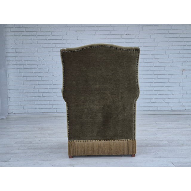 Mid-Century Modern Vintage Danish Highback Chair in Furniture Velour For Sale - Image 3 of 18