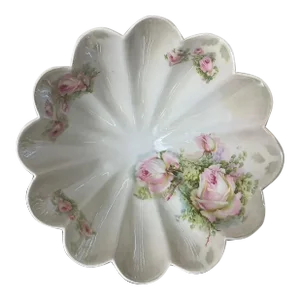 German Roses Scalloped Porcelain Fluted Bowl by Silesia