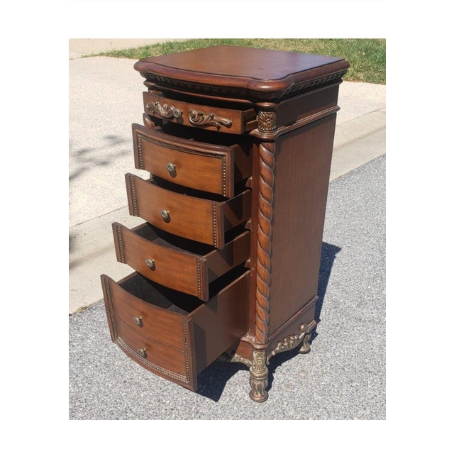 20th Georgian Style Carved and Parcel Gilt Mahogany Five-Drawer Jewelry Armoire For Sale In Washington DC - Image 6 of 11