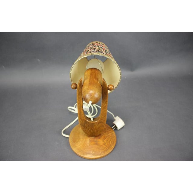 Mid-Century Adjustable Wooden Table Lamp with Floral Shade, Czechoslovakia, 1970 For Sale - Image 3 of 12