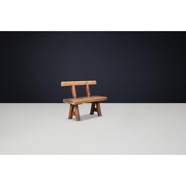 Wood Brutalist Patinated Pine Bench attributed to Mobichalet, Belgium, 1950s For Sale - Image 7 of 12