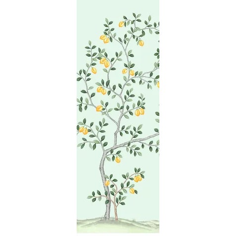 Chinoiserie 36" * H100"/Panel * 5ps, Baby Blue Lemon Tree Wallpaepr, Lemon Tree Wallpaper Muural, 5 Panels For Sale - Image 3 of 9