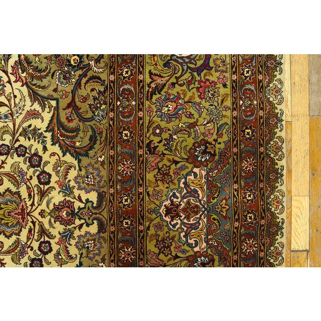Traditional 1940s Beige Classic Floral Antique Tabriz Northwestern Knotted Wool Carpet Rug For Sale - Image 3 of 6