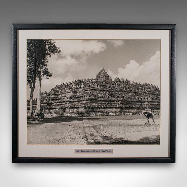 This is a vintage monochrome photograph of Borobudur Shrine. An Oriental, framed large format black & white print, dating...