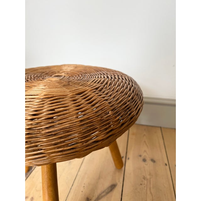 Vintage Wicker Tripod Stool in the style of Tony Paul, 1960s For Sale - Image 12 of 13