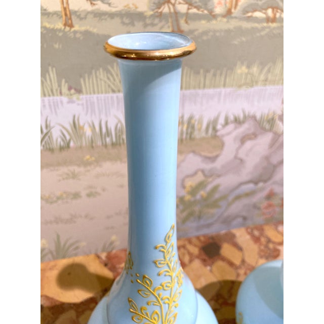 1960s Mid-Century Italian Turquoise Opaline Murano Glass Soliflower Vases, 1960s, Set of 2 For Sale - Image 5 of 16