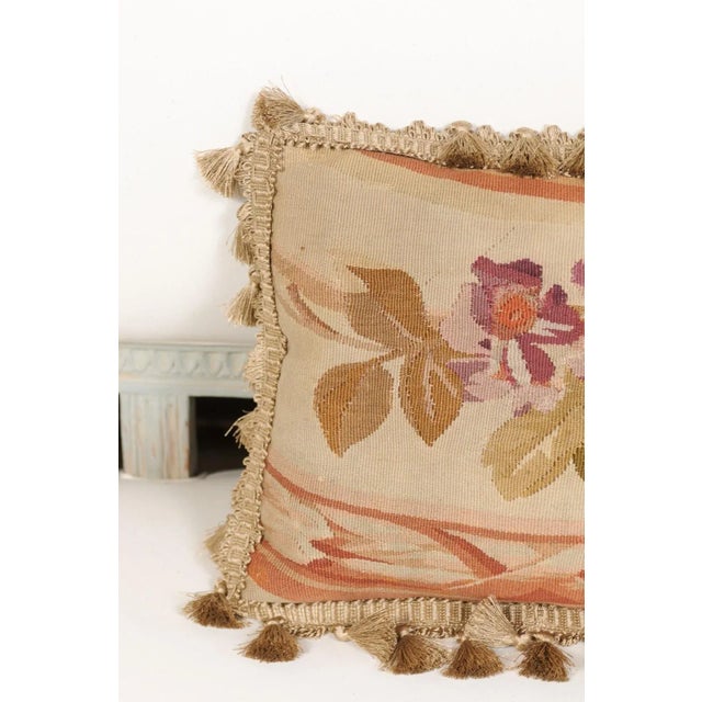 19th Century French Aubusson Tapestry Pillow with Purple Flowers & Tassels For Sale - Image 4 of 11