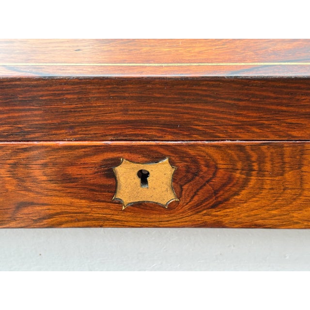 19th C. English Walnut Box With Brass Inlay and Fine Paper Lining For Sale - Image 4 of 10