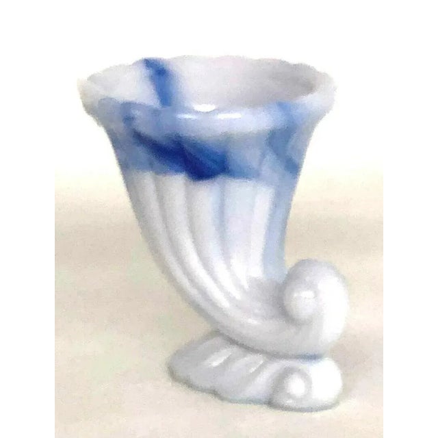Akro Agate Blue Slag Glass Cornucopia Horn Small Vase Candle Holder For Sale - Image 10 of 11