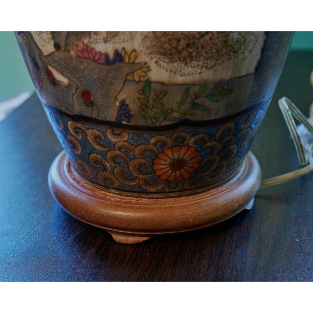 Asian Mid-Century Large Hand Painted Asian Table Lamp For Sale - Image 3 of 4