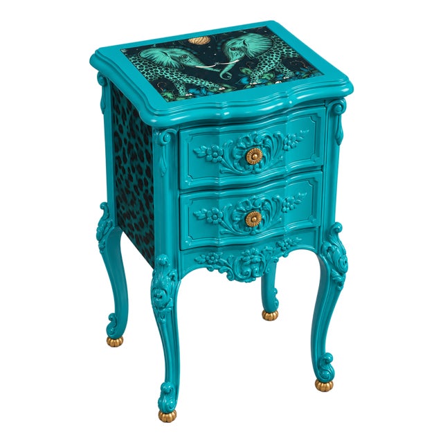 Bespoke Turquoise Rococo-Style Accent Chest With Emma Shipley Designs by Mary Street Gallery For Sale