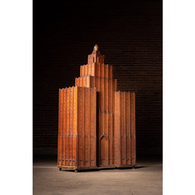 "Monumental Gothic Art Deco skyscraper-form secretary cabinet executed in stained oak, strongly reminiscent of the Kansas...