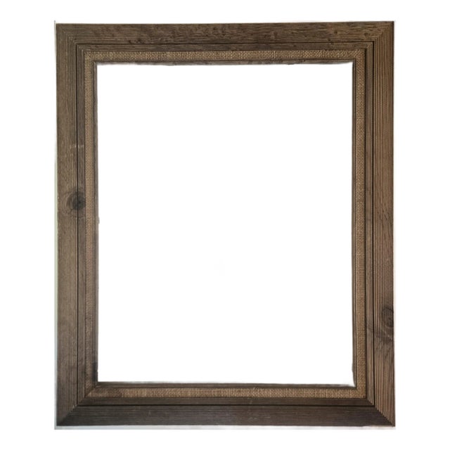 Primitive Wood and Burlap Trompe Picture Frame For Sale