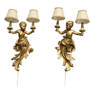Baroque Style Gilt Cherub Wall Lights, 1900, Set of 2 For Sale