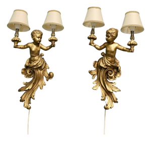 Baroque Style Gilt Cherub Wall Lights, 1900, Set of 2
