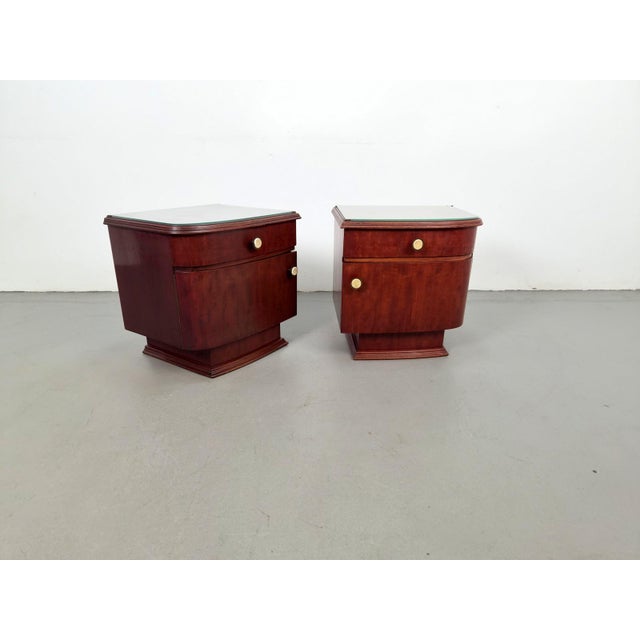 Wood Art Deco Bedside Tables in Wood with Glass Tops, 1930s, Set of 2 For Sale - Image 7 of 12