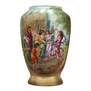 Antique German Royal Bonn Porcelain Tapestry Vase, Classical Genre Scene, C1900