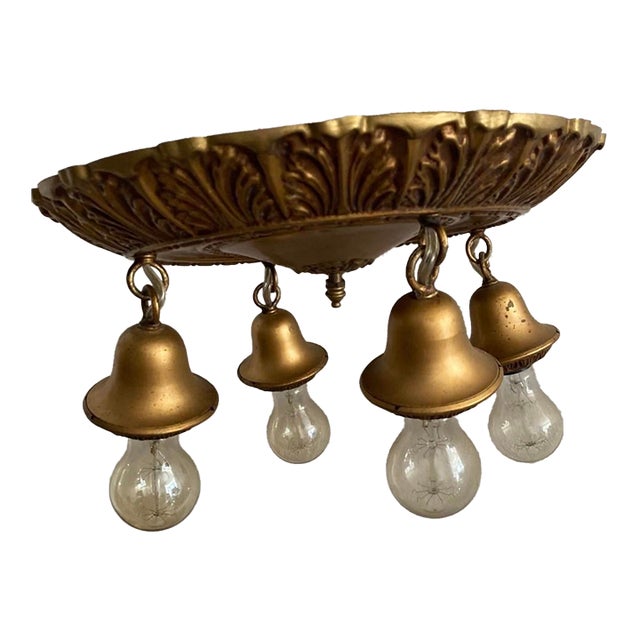 Brandt Lighting Gold Gilt Four-Light Pan Ceiling Mount Light 1910 For Sale