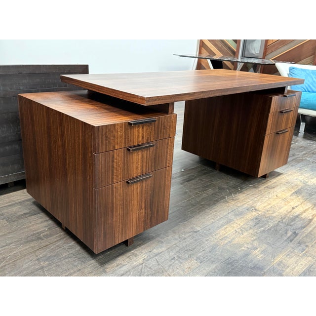 Hollywood Regency Custom Designed Zebra Wood Office Desk For Sale - Image 3 of 12