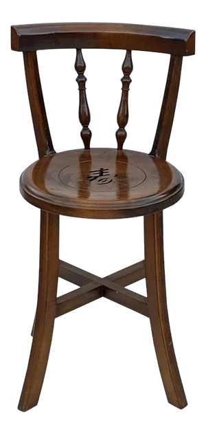 Chinese Handmade Round Brown Stain "Shou" Side Chair W Back