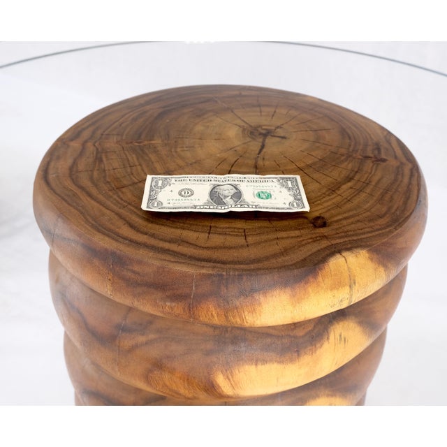Pair Solid Carved Wood Cylinder Shape Bases Glass Top End Side Tables Stands For Sale - Image 18 of 18