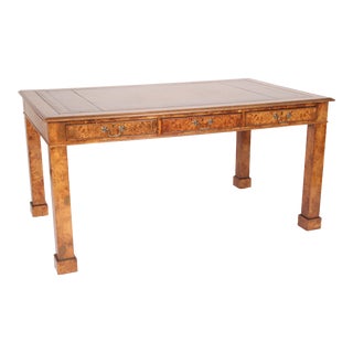 George III Style Burl Elm Partners Writing Table For Sale