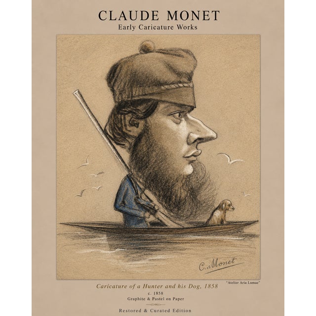 Claude Monet 1850s Caricature Portraits Fine Art Mounted Board Prints - Set of 6 For Sale - Image 16 of 18