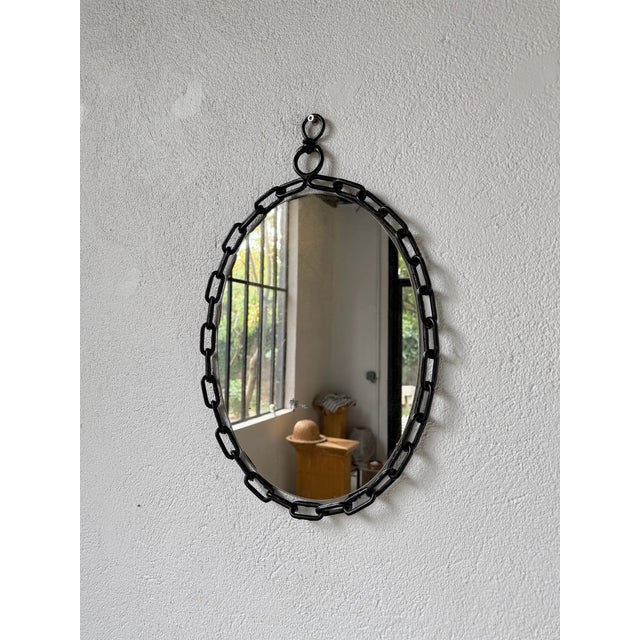 Oval Brutalist Chain Mirror, 1950 For Sale - Image 4 of 18