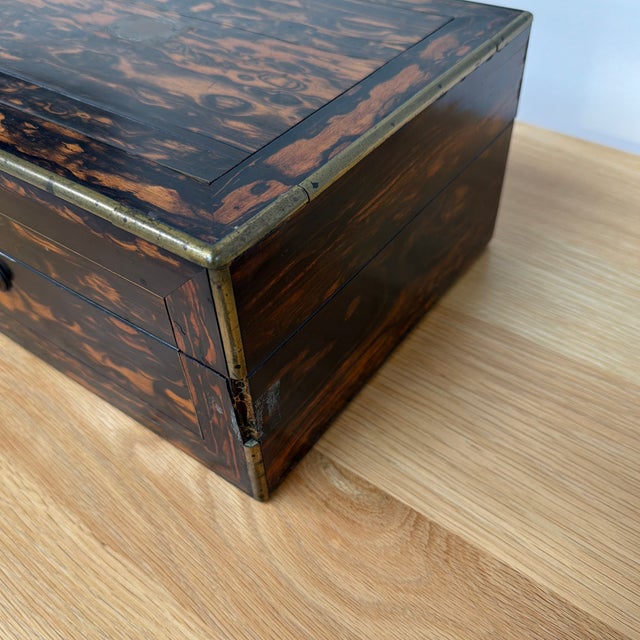 Late 19th Century Antique Victorian Coromandel Wood Box With Brass Trim and Removable Interior Tray, 19th Century For Sale - Image 5 of 12