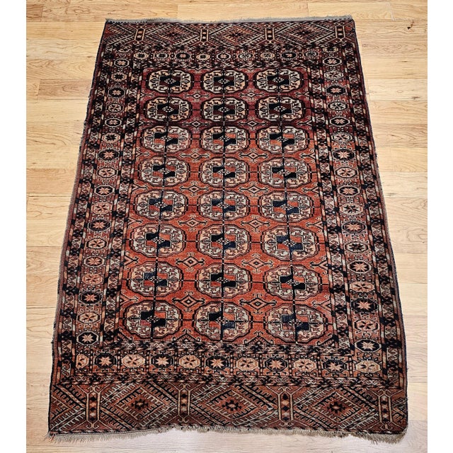 Early 20th Century Vintage Turkmen Tekke Area Rug, Wool Pile, Brick-Red, Early 1900s For Sale - Image 5 of 12