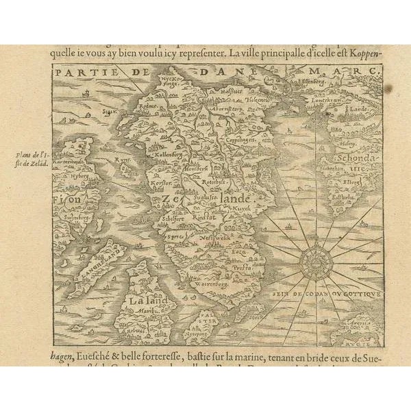 Antique Map of the Island of Zealand Denmark by Thevet, 1590 For Sale - Image 4 of 5