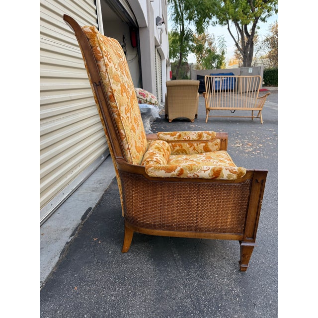 Modern Vintage Tomlinson Furniture High-Back Upholstered Lounge / Accent Chair With Cane Sides For Sale - Image 3 of 7
