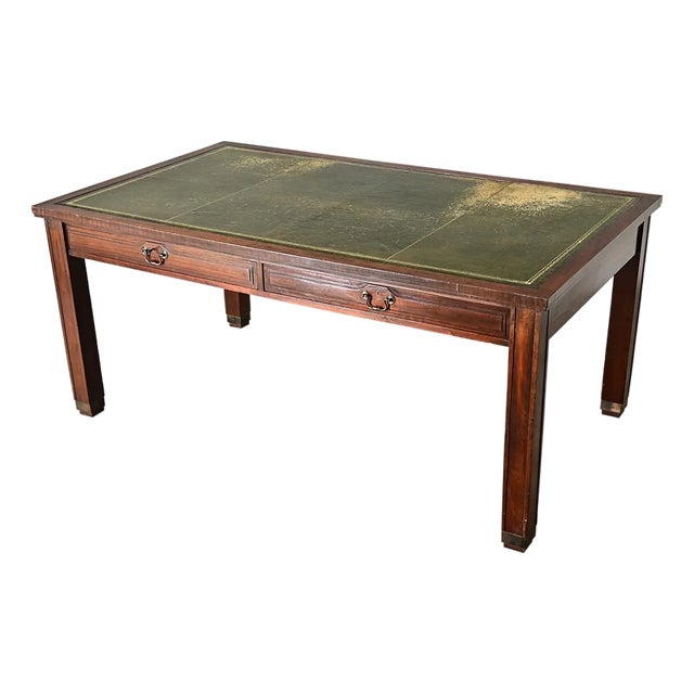 19th Century French Art Nouveau Mahogany & Leather Partners Desk For Sale